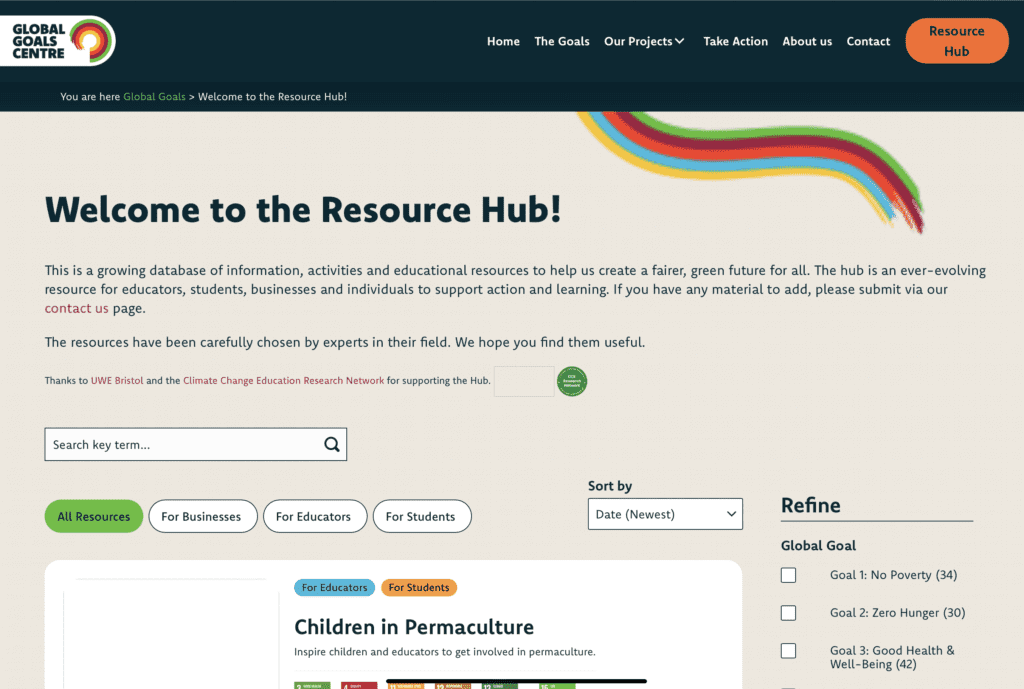 Global Goals Centre’s Resource Hub - combines the best of WordPress and user experience design to create an interactive and educational resource library for the Global Goals.
