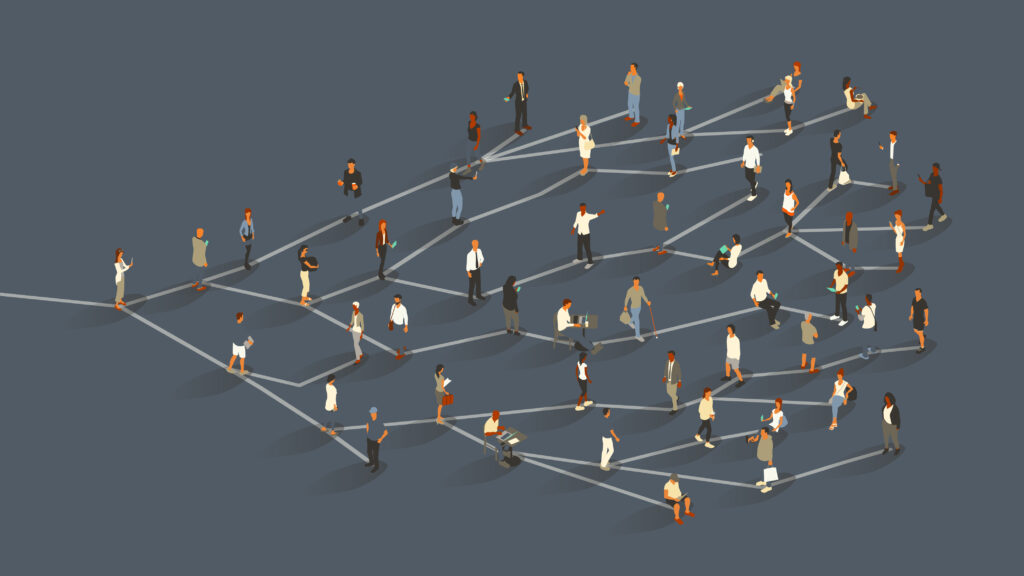 Illustration of humans to demonstrate the importance of connectivity for modern brand engagement 