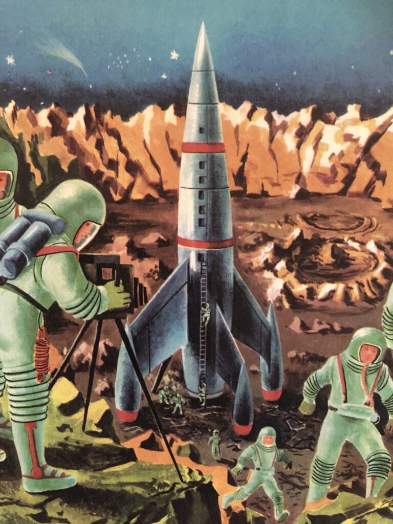 Illustration of space men working together near a space ship to represent Modular Website Support and Maintenance Services 